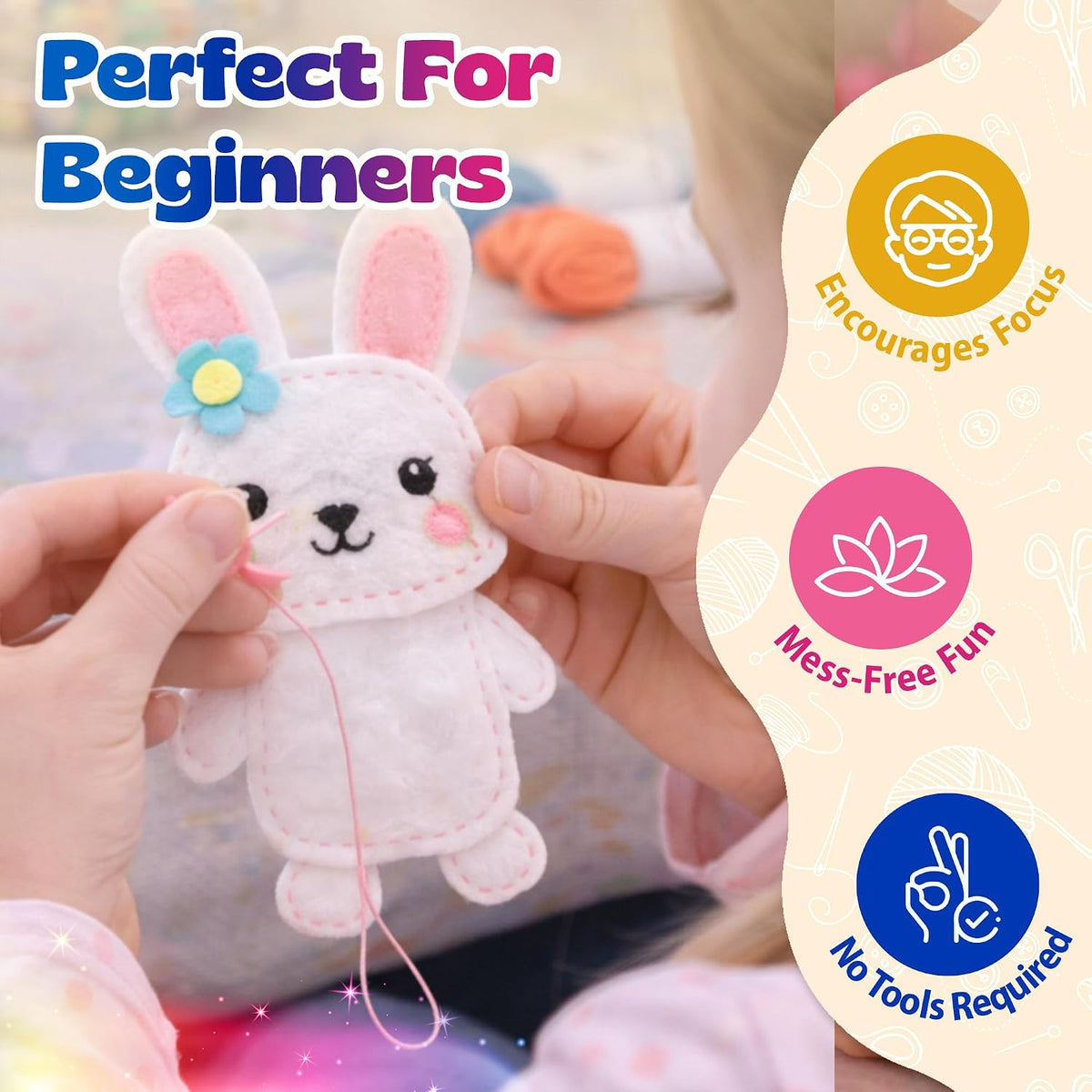 Pinwheel Crafts Bunny Sewing Kit for Kids – DIY Felt Sewing Craft Kit