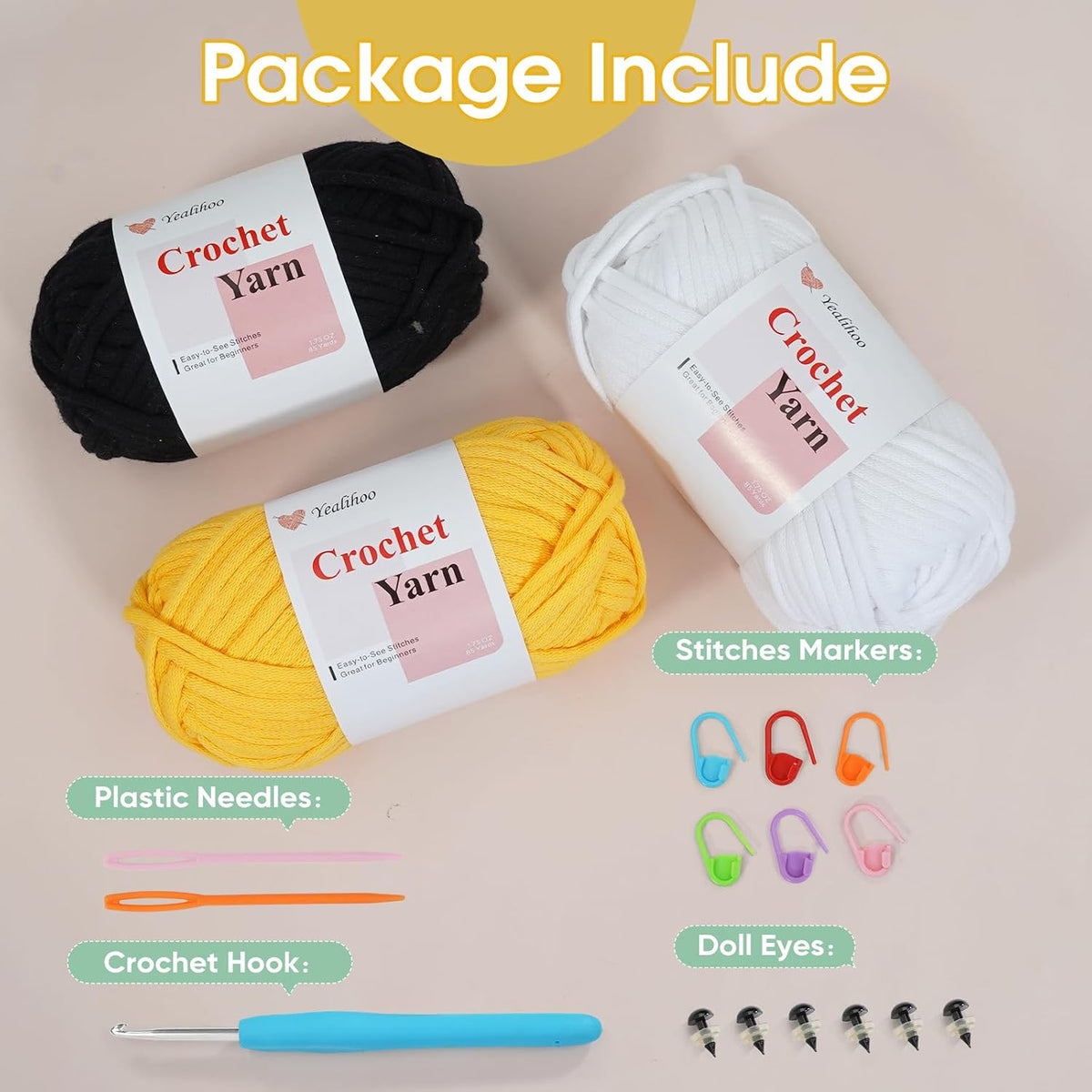 Crochet Yarn for Beginners, Cotton Yarn for Crocheting, 3 Pack