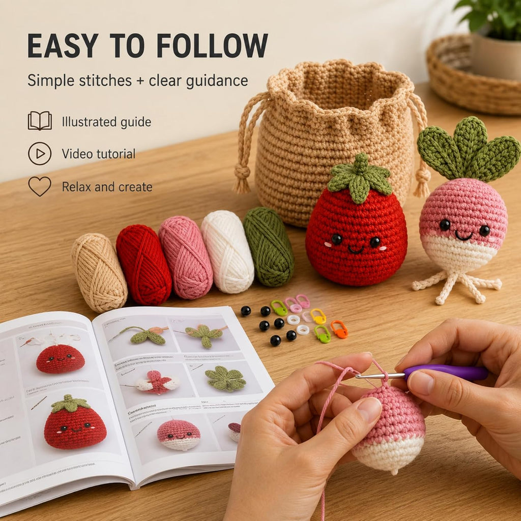 Yang Tuanjie Crochet Kit for Beginners, Strawberry Radish Basket Set