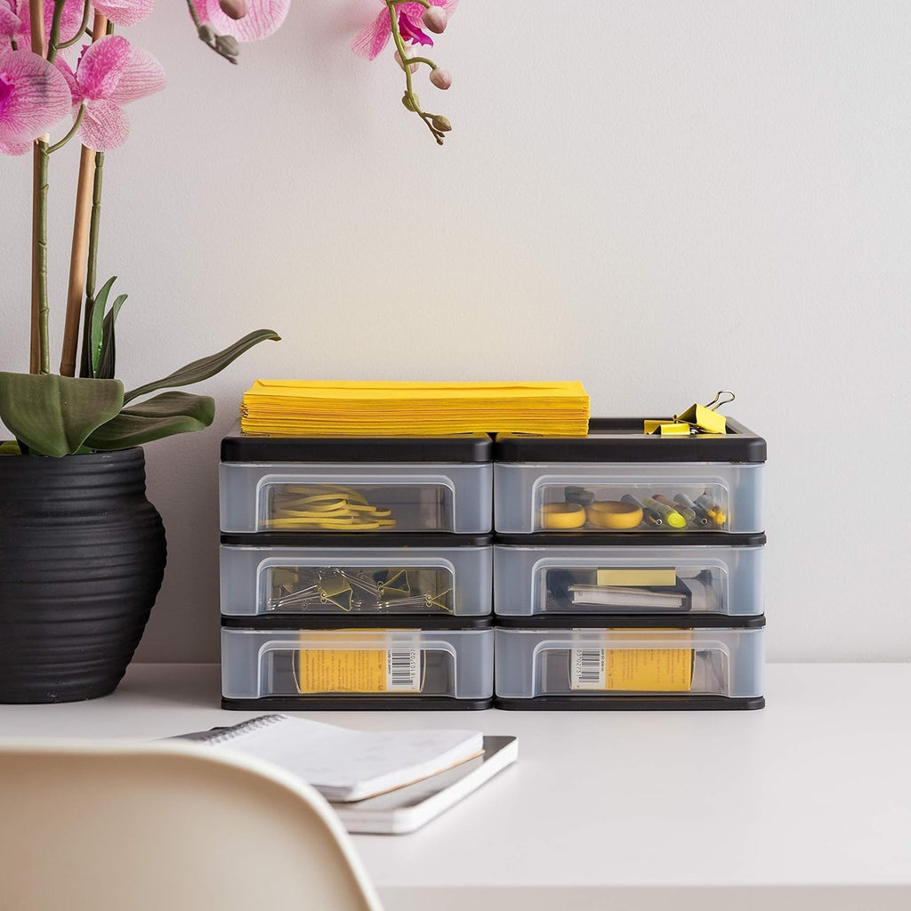 IRIS USA 4-Pack, 3-Drawer Small Plastic Stacking Desktop Organizer