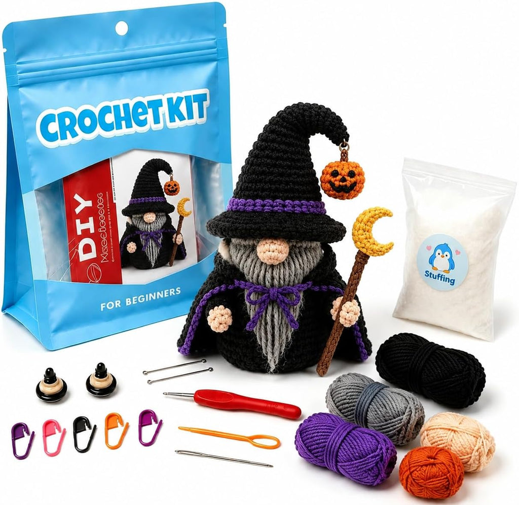 Hookcrafted Halloween Wizard Gnome Crochet Kit for Adults, Amigurumi