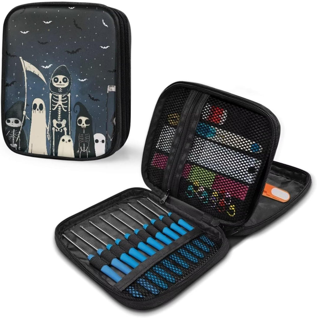 Hechitok Ghost Skeleton Empty Crochet Hook Case Portable Travel