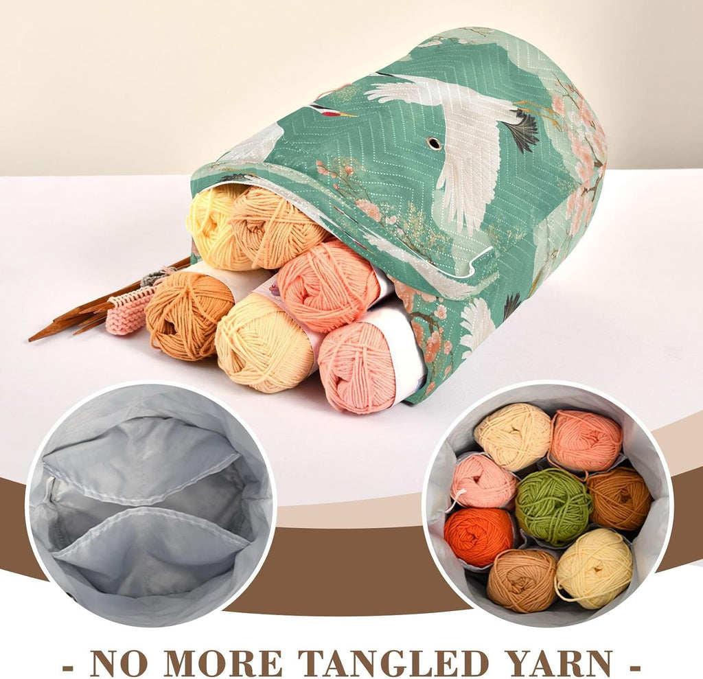 YETTASBIN White Crane Yarn Storage Bag, Large Crochet Knitting Bag