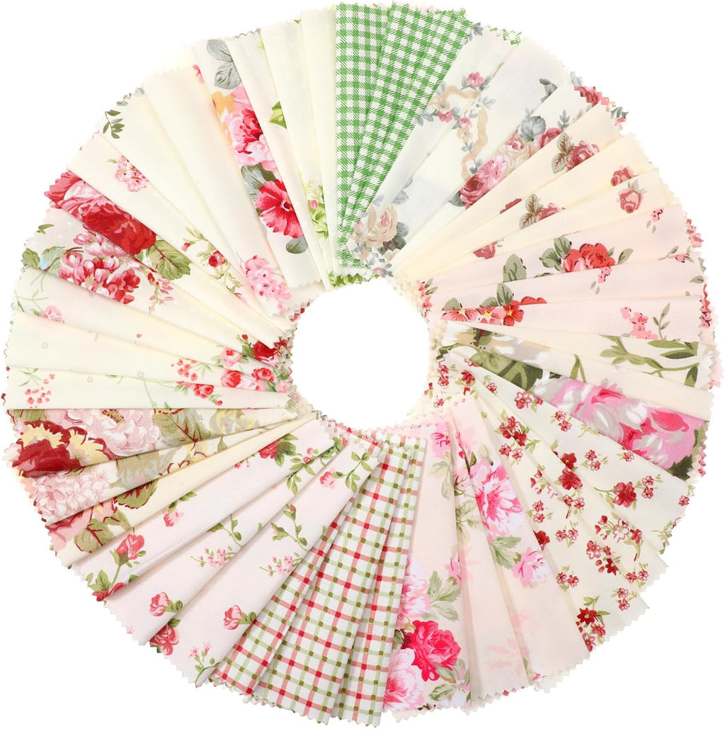 42Pcs Pink Charm Packs for Quilting, 100% Cotton Fabric Squares 5 x