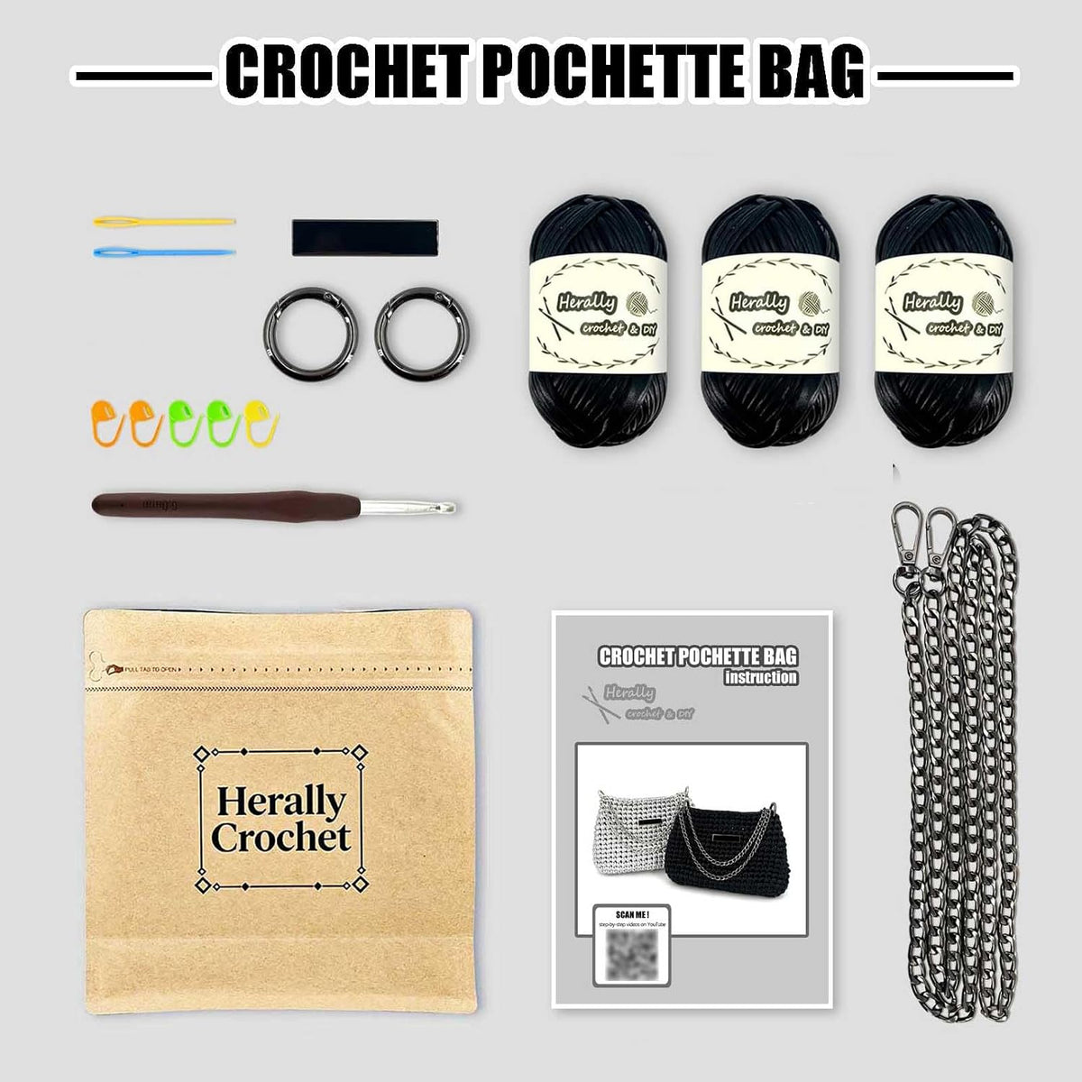 Herally Crochet Kit DIY Bag for Beginners - Crochet Pochette Bag