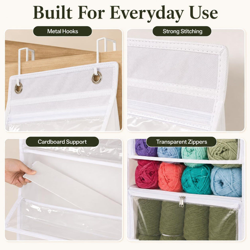 Ideal Swan Yarn Storage Organizer, 6-Zipper Over Door Crochet