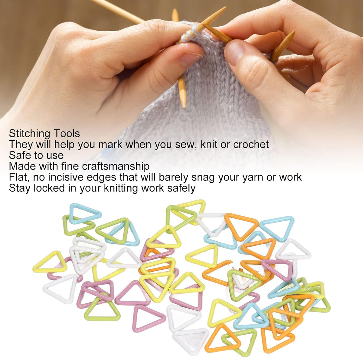 Kukyller 60PCS Knitting Stitch Markers Triangle, Colorful Locking