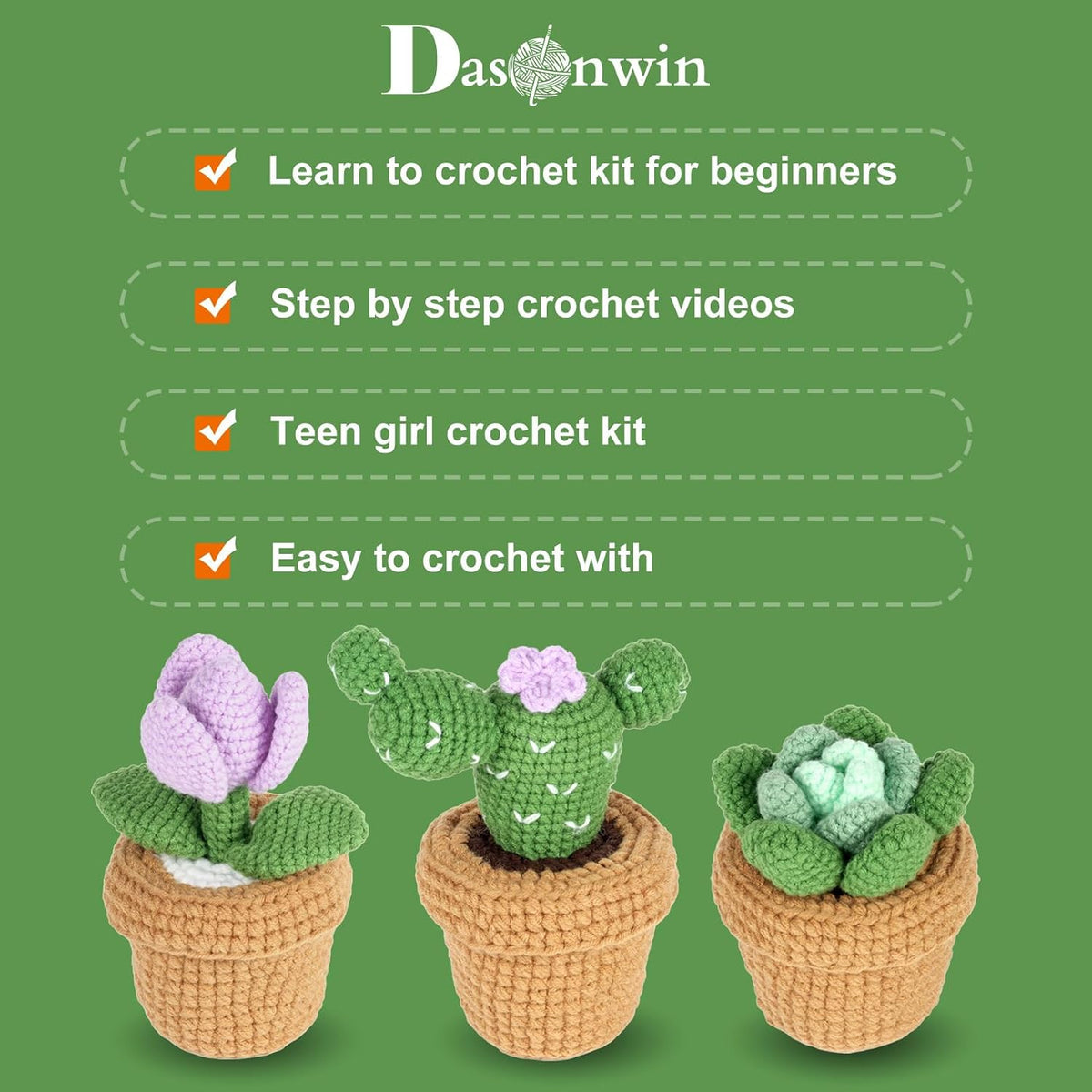 Dasonwin Crochet Kit for Beginners,Crochet Cactus with Step-by-Step