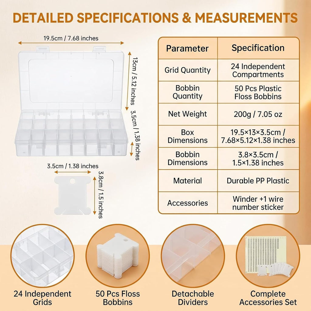 Embroidery Floss Cross Stitch Organizer Box Set 50 Pcs White Plastic
