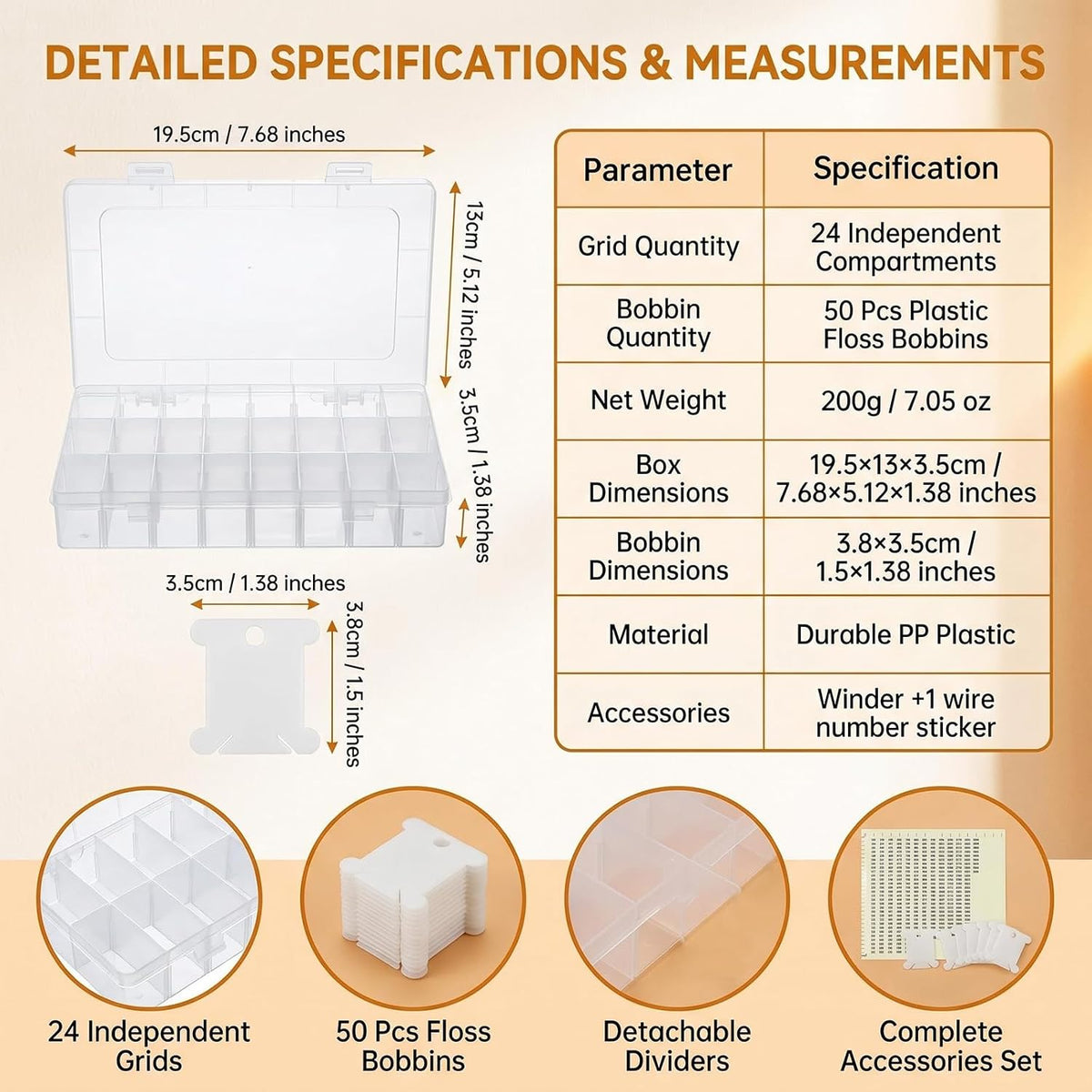 Embroidery Floss Cross Stitch Organizer Box Set 50 Pcs White Plastic