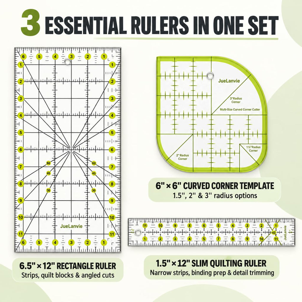 3-Piece Acrylic Quilting Ruler Set, 6.5" x 12" Rectangle Cutting
