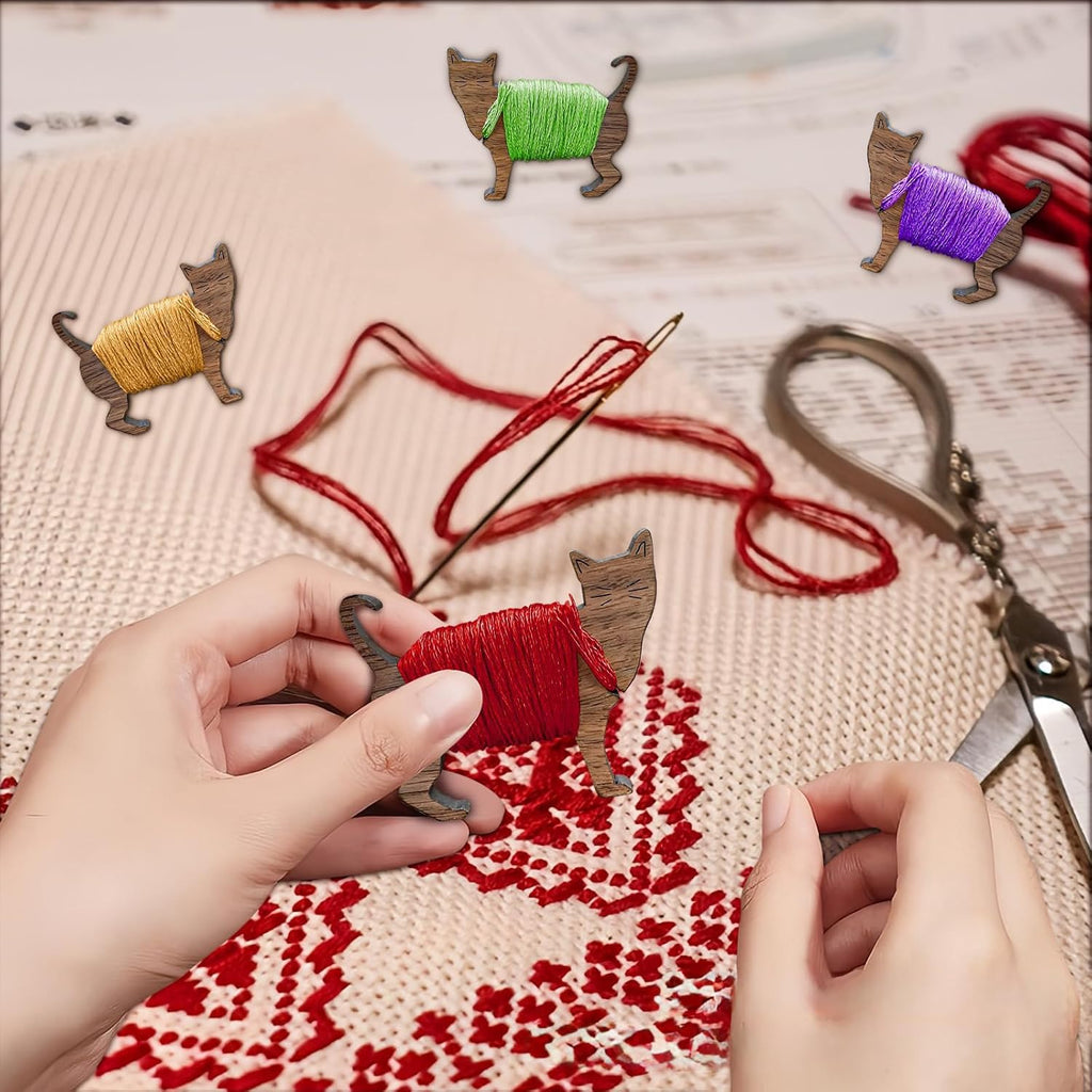 15 Pcs Set Wooden Animal Bobbin Set, Embroidery Thread Bobbins
