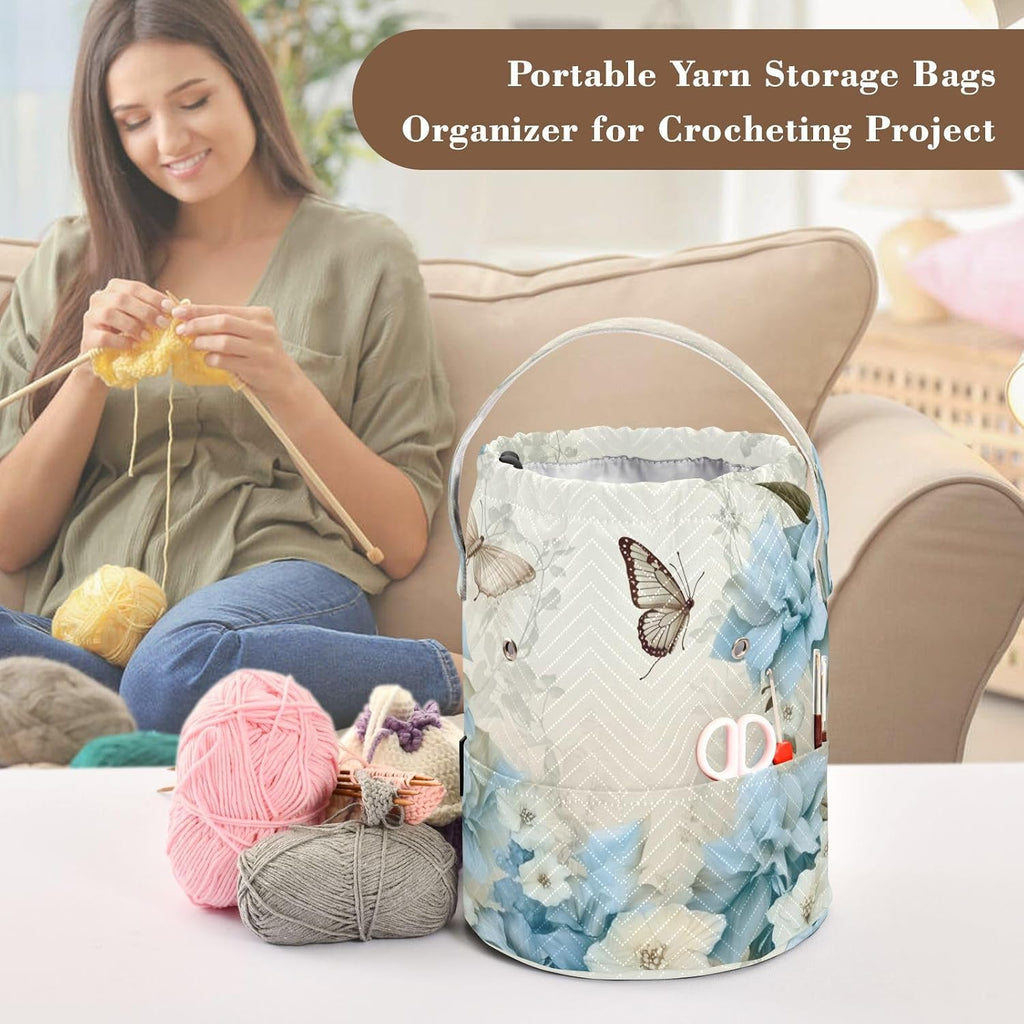 YETTASBIN Flowers Butterflies Yarn Storage Bag, Large Crochet Knitting