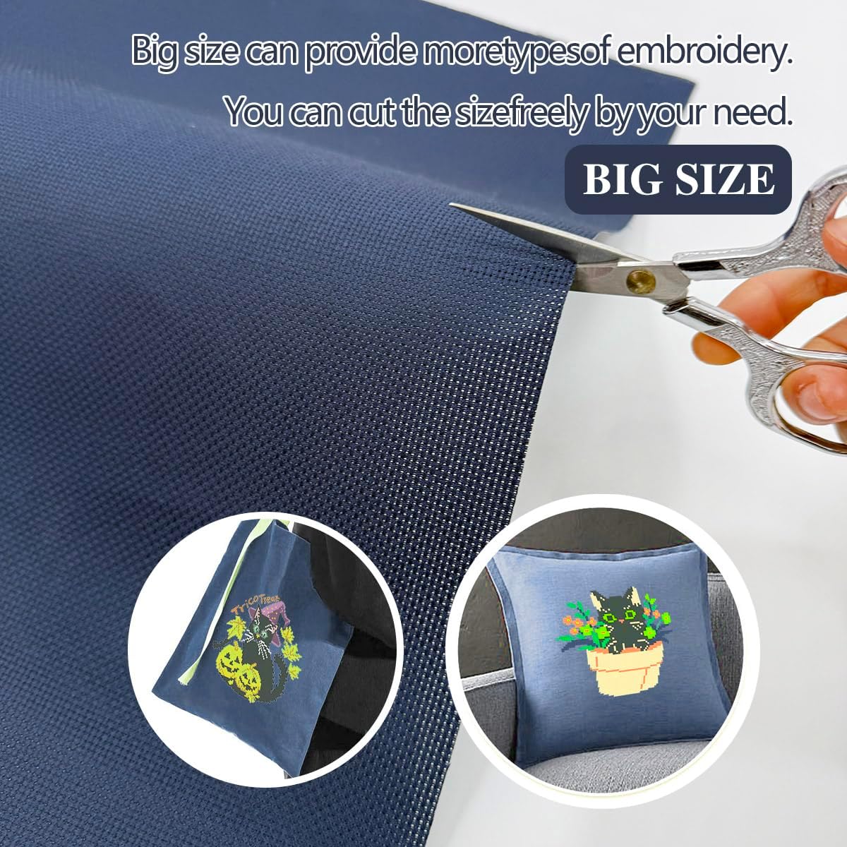 14 Count Aida Cloth, Dark Blue Cotton Cross Stitch Fabric
