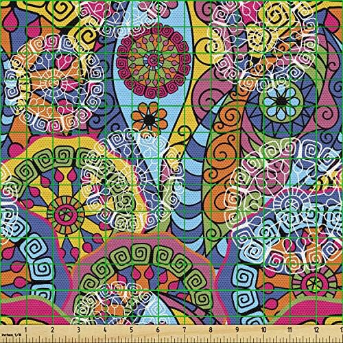 Ambesonne Mandala Fabric by The Yard, Colorful Abstract Sixties