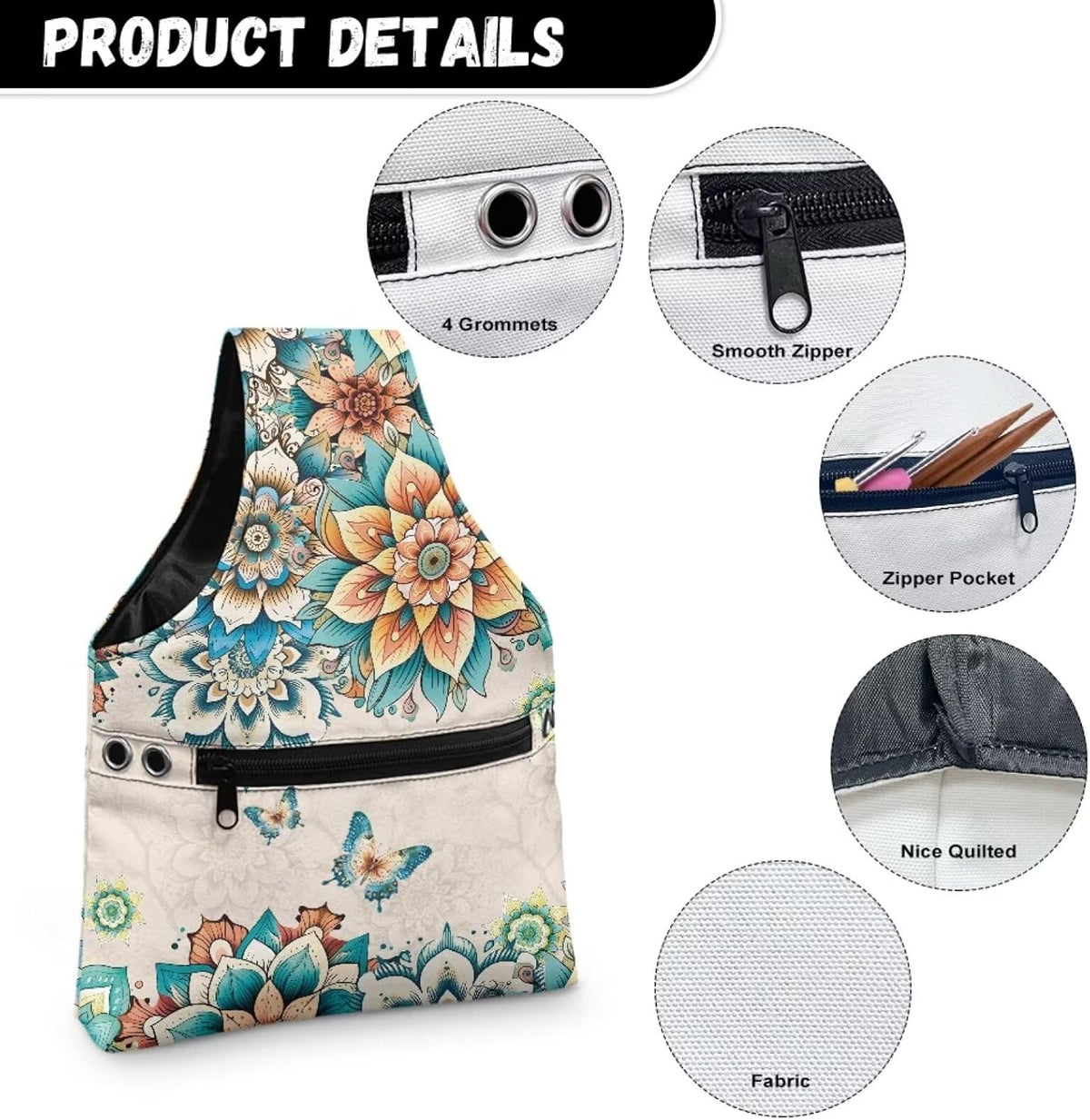 Viewamoon Western Mandala Flower Sewing Kit Storage Bag with Handles