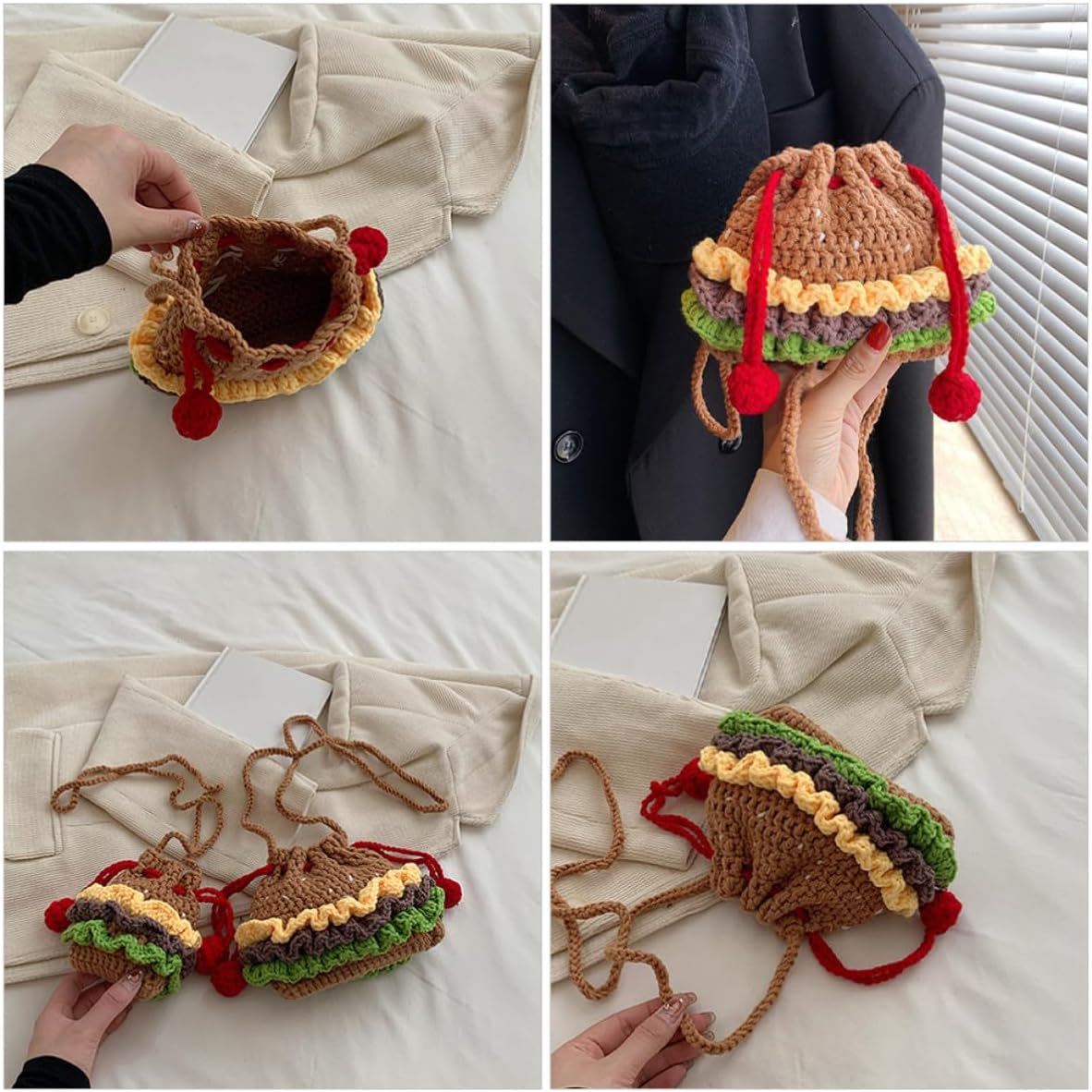 Women’s Knit Drawstring Crossbody Bag for Phone Wallet Lipstick