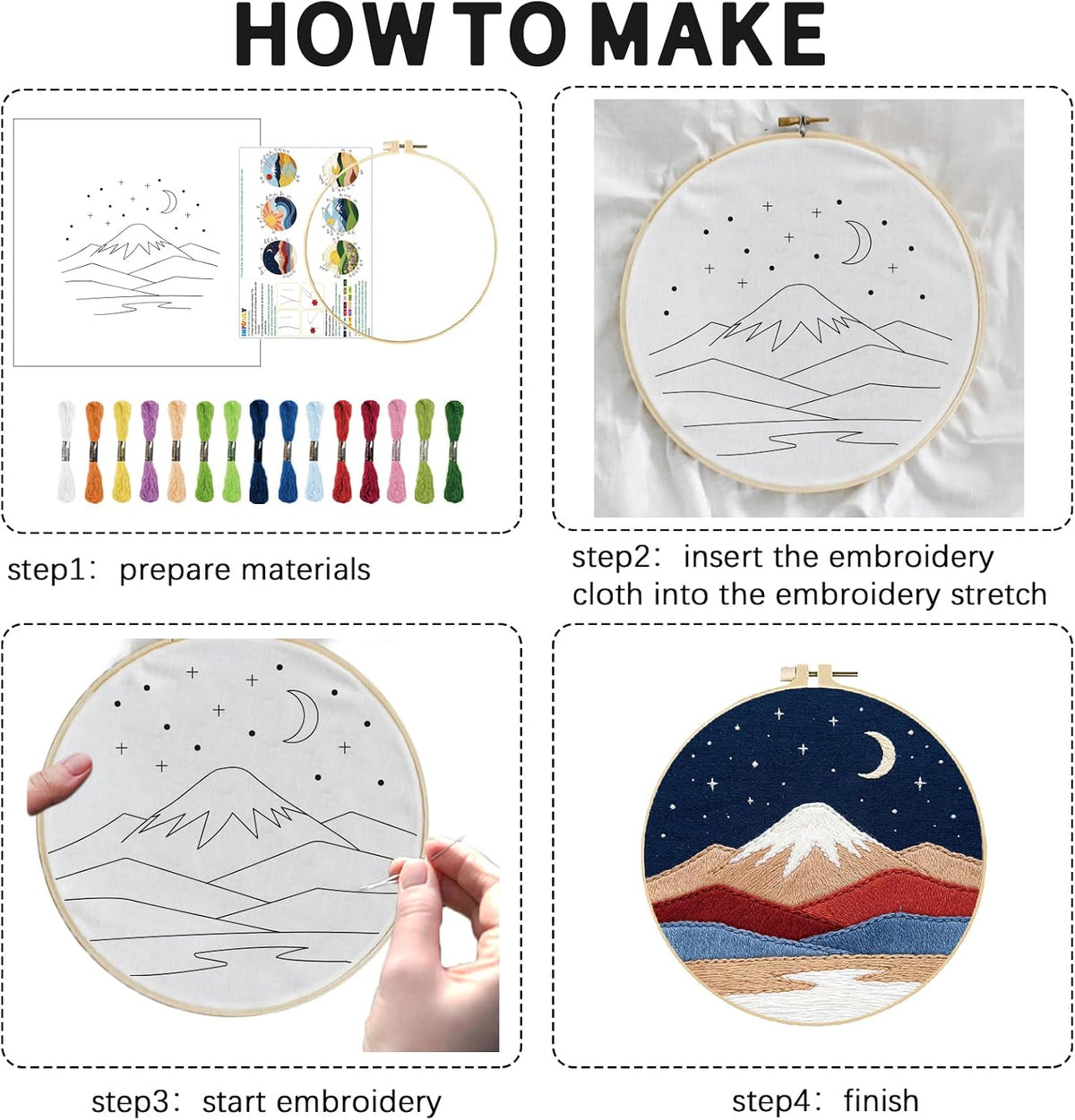 INFUNLY 6 Sets Embroidery Kit for Beginners with Natural Scenery
