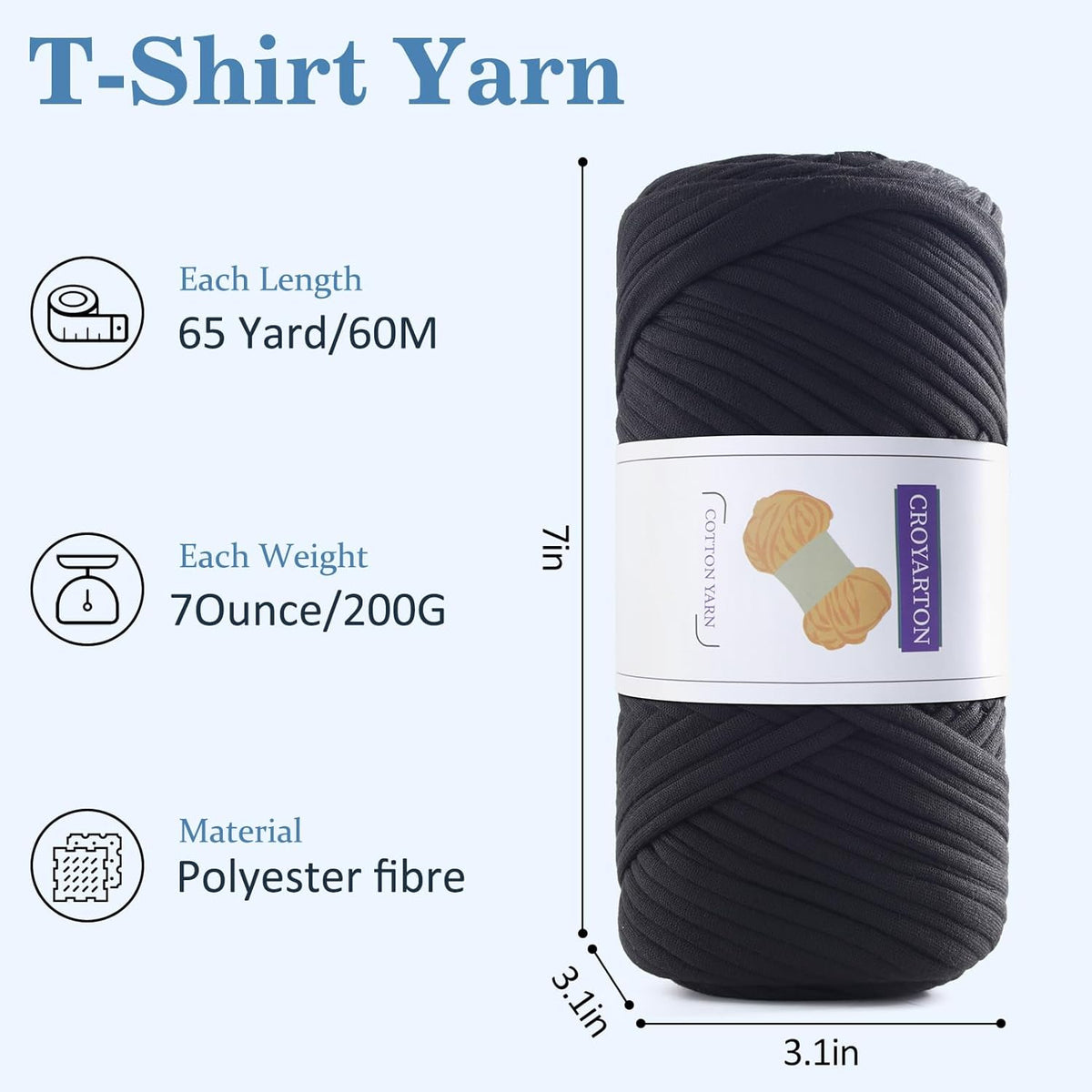 2 Pack T Shirt Yarn for Crocheting with 1 Crochet Hook, Elastic Tshirt