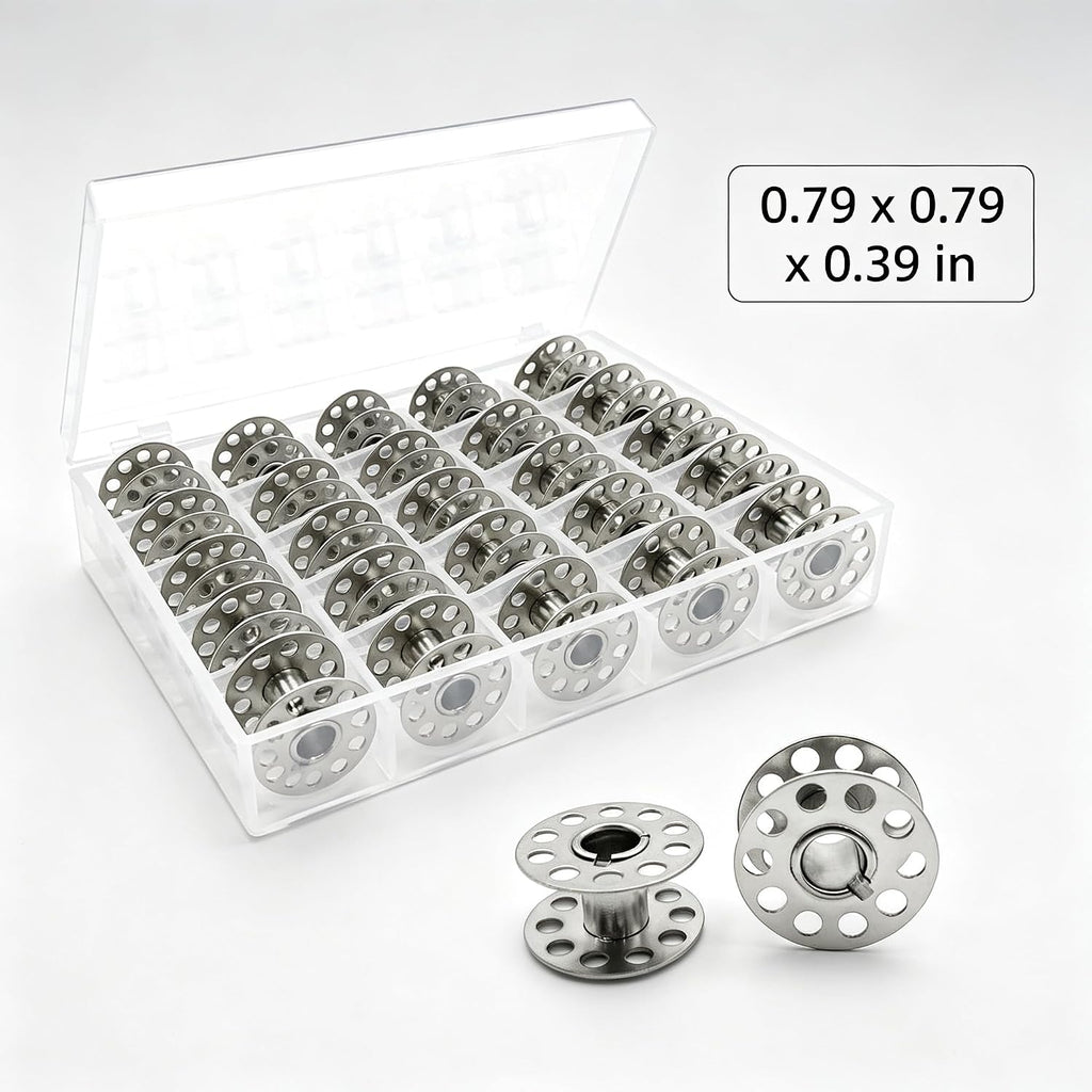 25 Pcs Metal Sewing Bobbins with Storage Box