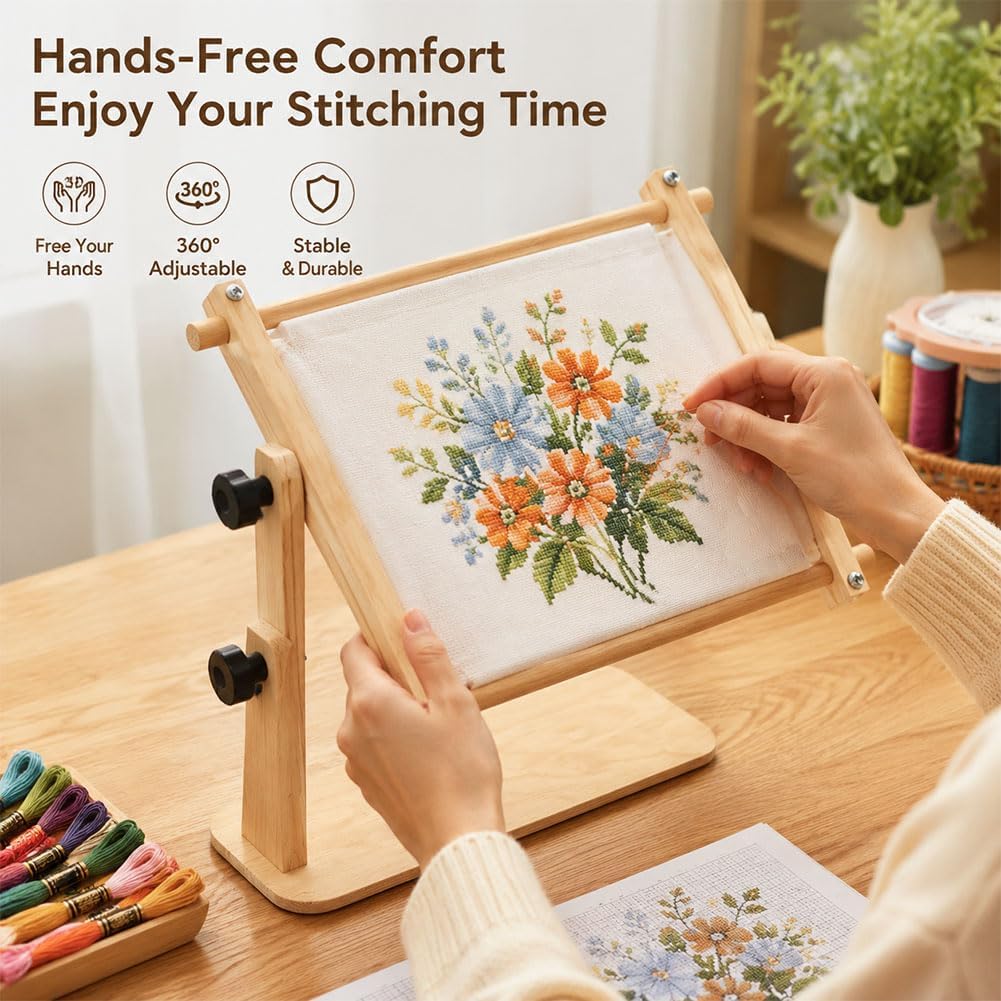 Adjustable Tabletop Embroidery Stand – Cross Stitch Frame Holder 360°