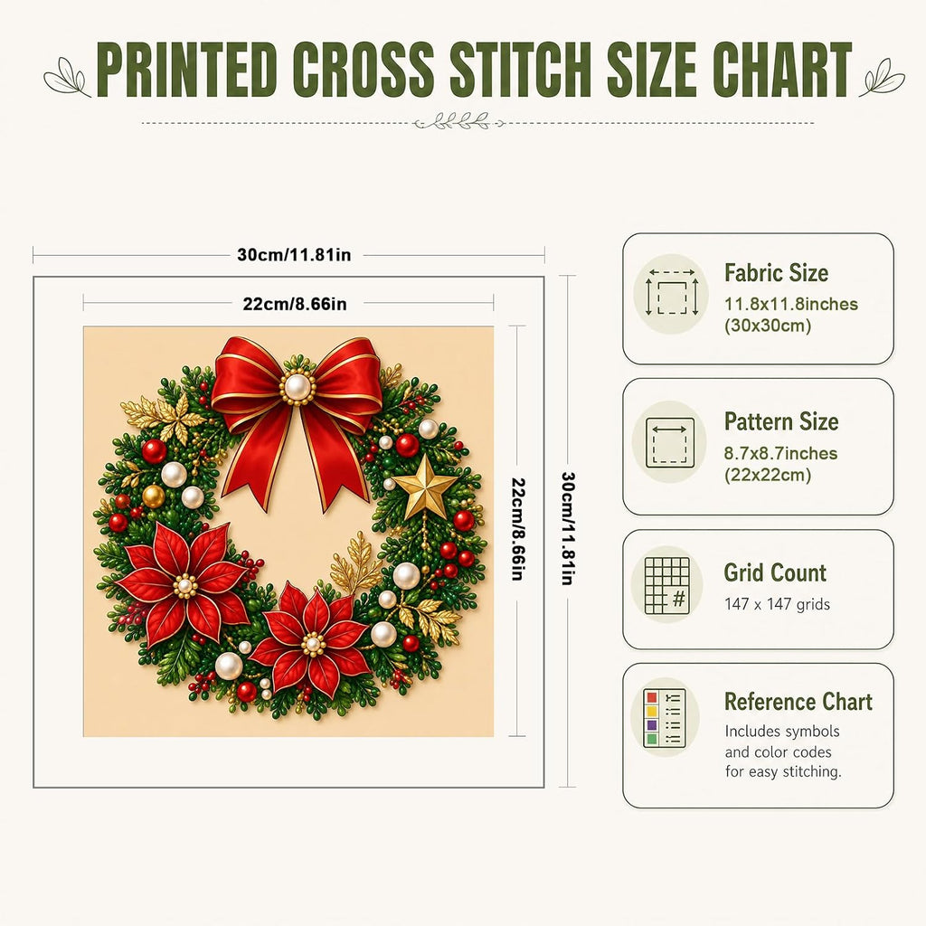 Christmas Embroidery Starter Kit 14CT Cross Stitch 30x30cm