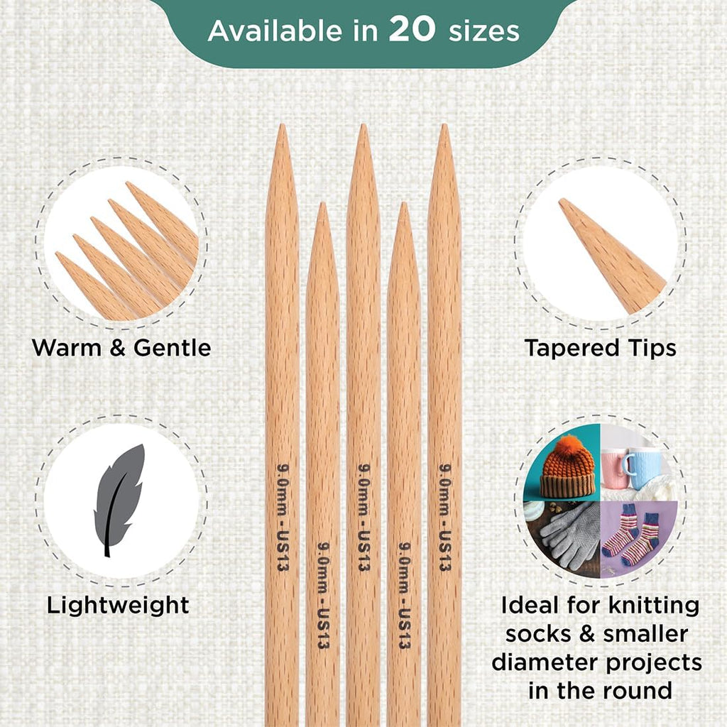 KnitPro Basix Beech Double Pointed Needles 8" (20cm) | US Size 13