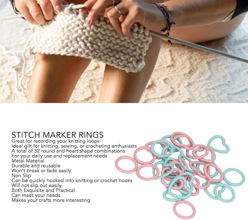 Knitting Stitch Markers 32pcs Metal Crochet Marker Rings with Round