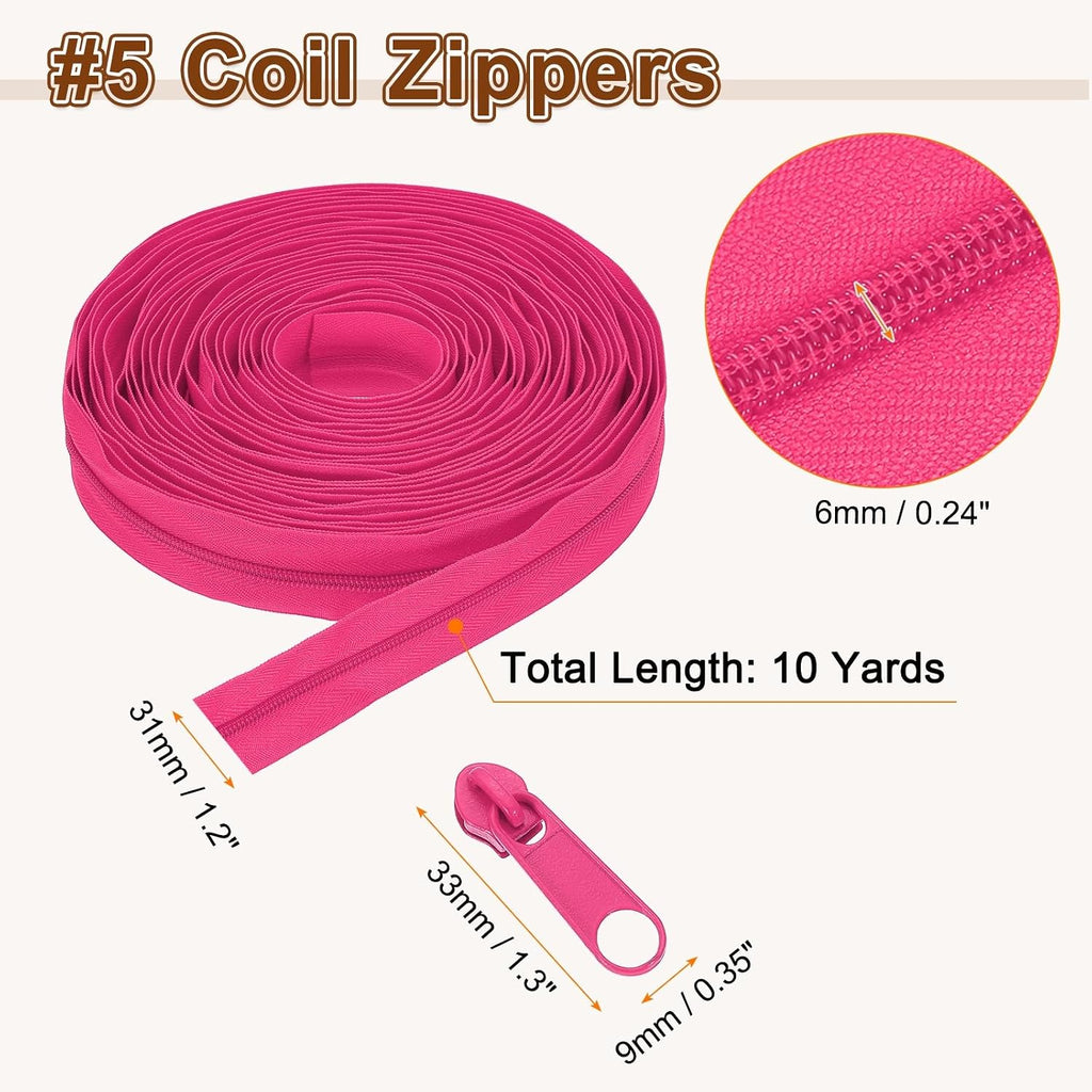 HARFINGTON #5 Nylon Coil Zippers 10Yards 1.2" Sewing Zippers Tapes