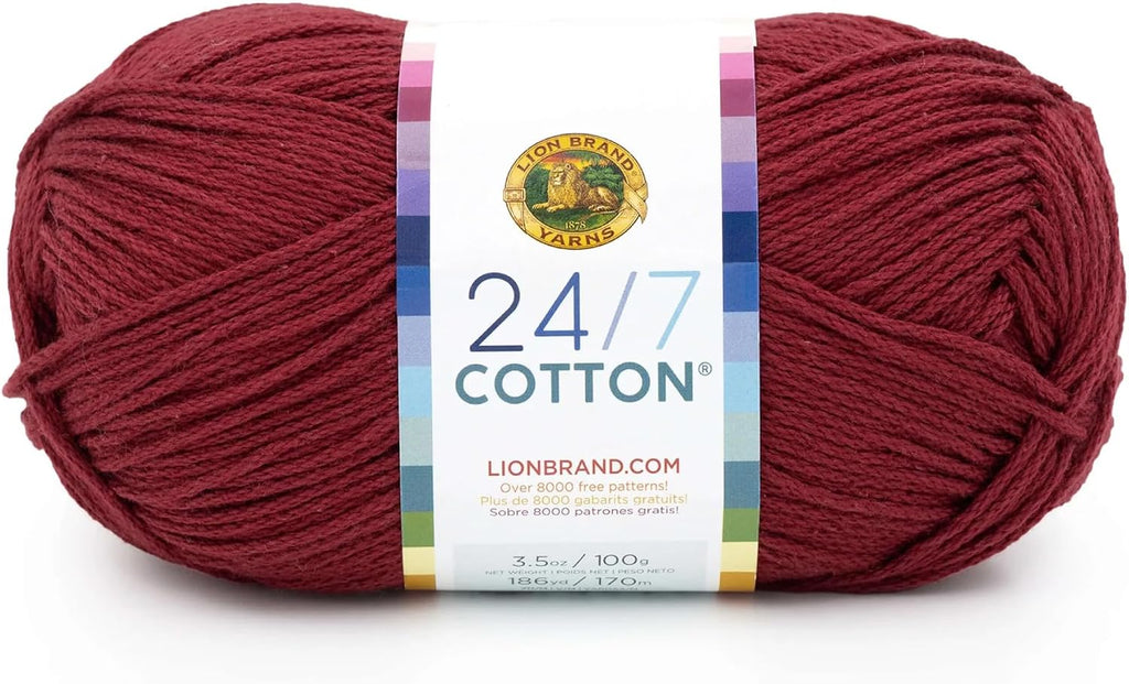 Lion Brand Yarn, 24/7 Cotton Mercerized Lightweight Yarn for Knitting