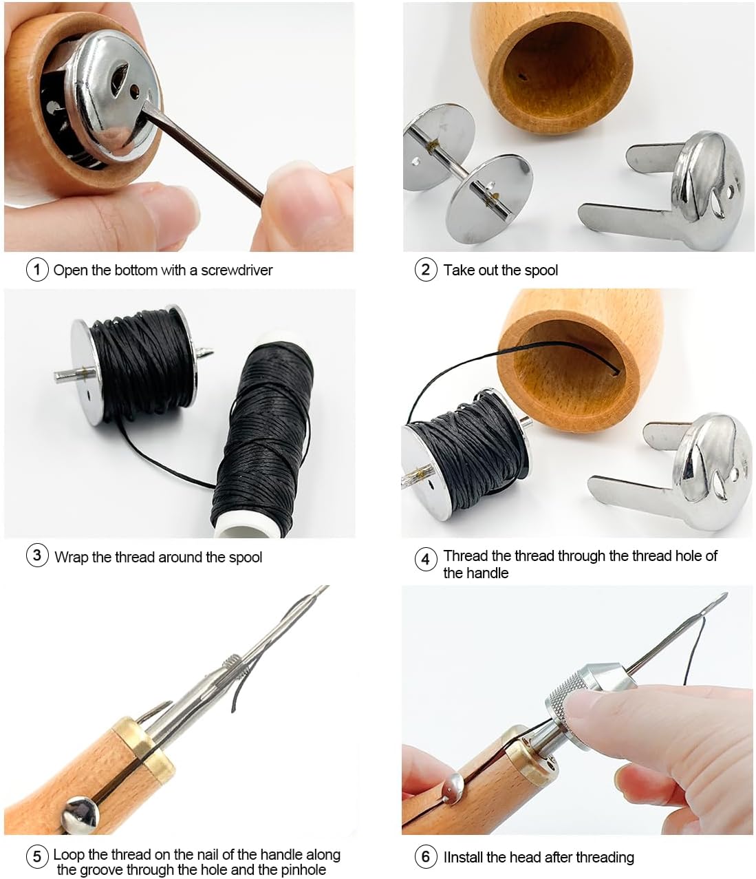 Sewing Awl Hand Stitcher Repair Tool Kit for Leather and Heavy Fabrics