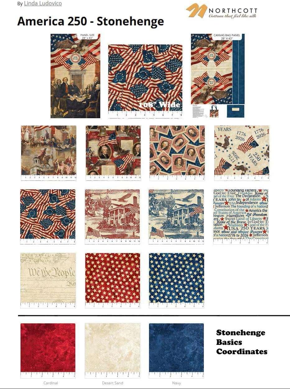 Patriotic, 24-inch Fabric Panel, Historic, Stonehenge, America 250