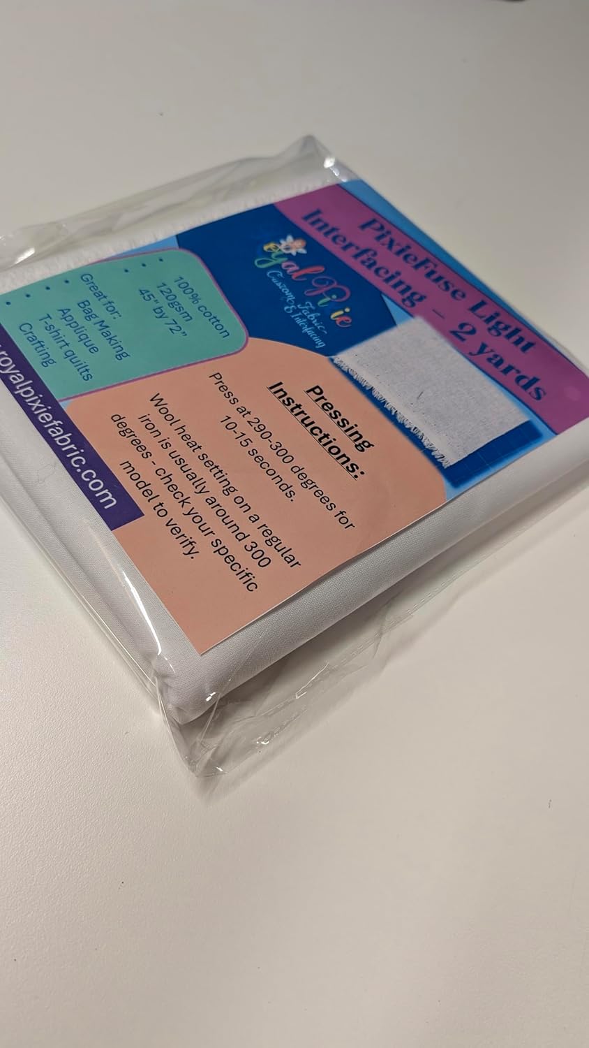 PixieFuse Light Fusible Interfacing, White, 100% Cotton, Lightweight