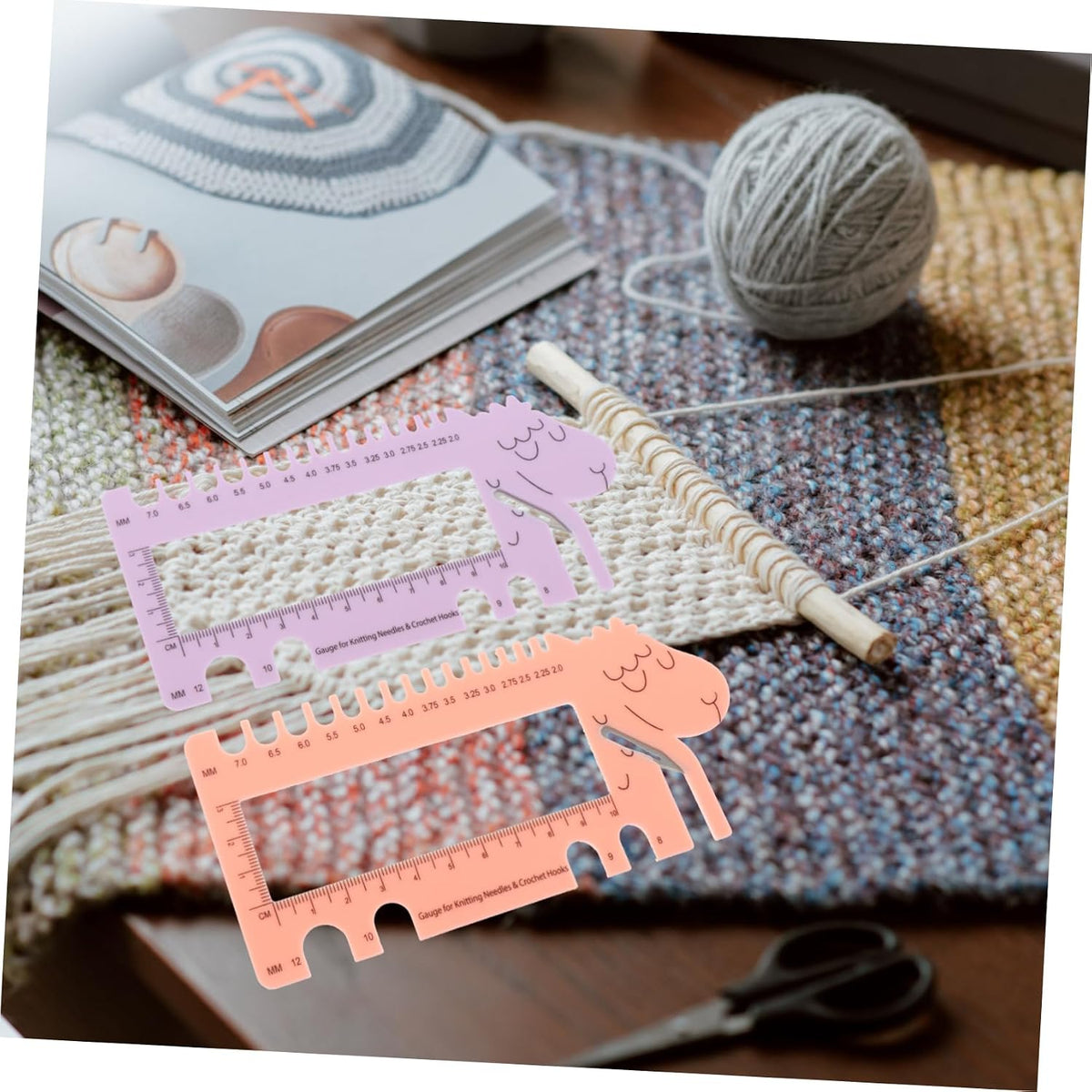 2pcs Sheep Head Knitting Needle Gauge Measure Ruler Tool