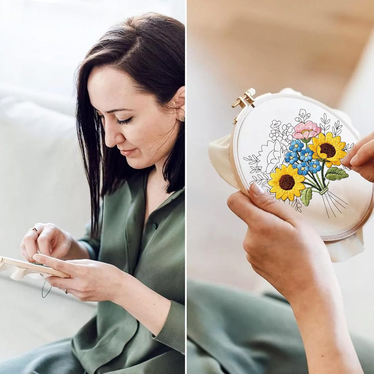 ORIGACH 6 Pack Flower Bouquet Embroidery Kit for Beginner