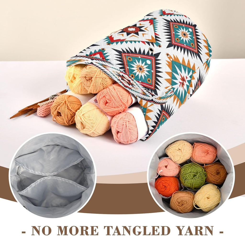 YETTASBIN Aztec Yarn Storage Bag, Large Crochet Knitting Bag Organizer