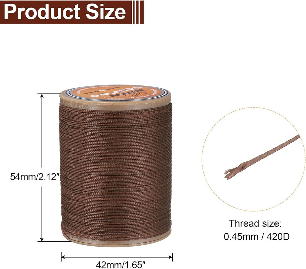 uxcell Round Leather Sewing Waxed Thread 220m/240 Yards 420D Dark
