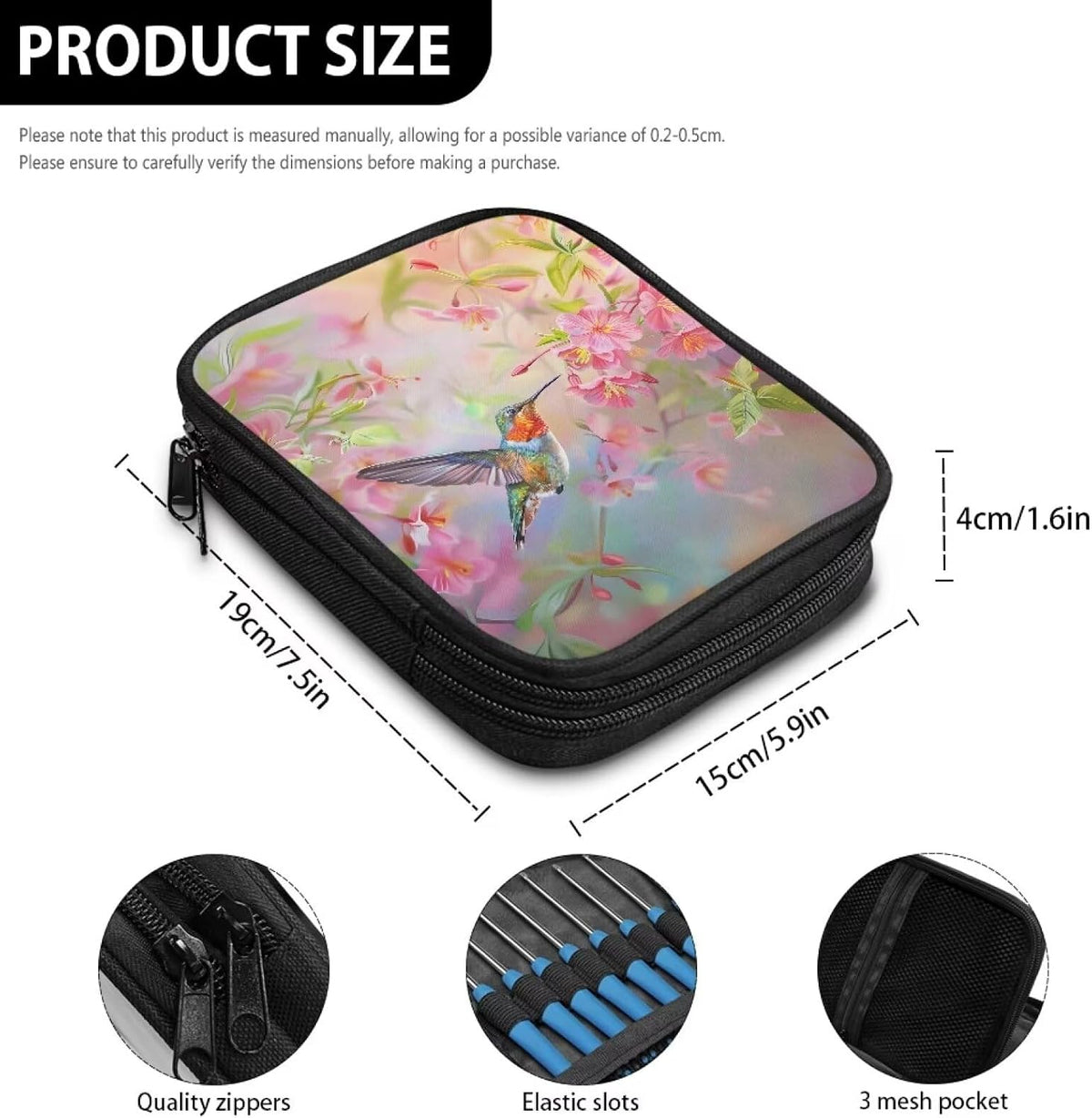 Hummingbird Crochet Hook Case Portable Knitting Needle Case with Web