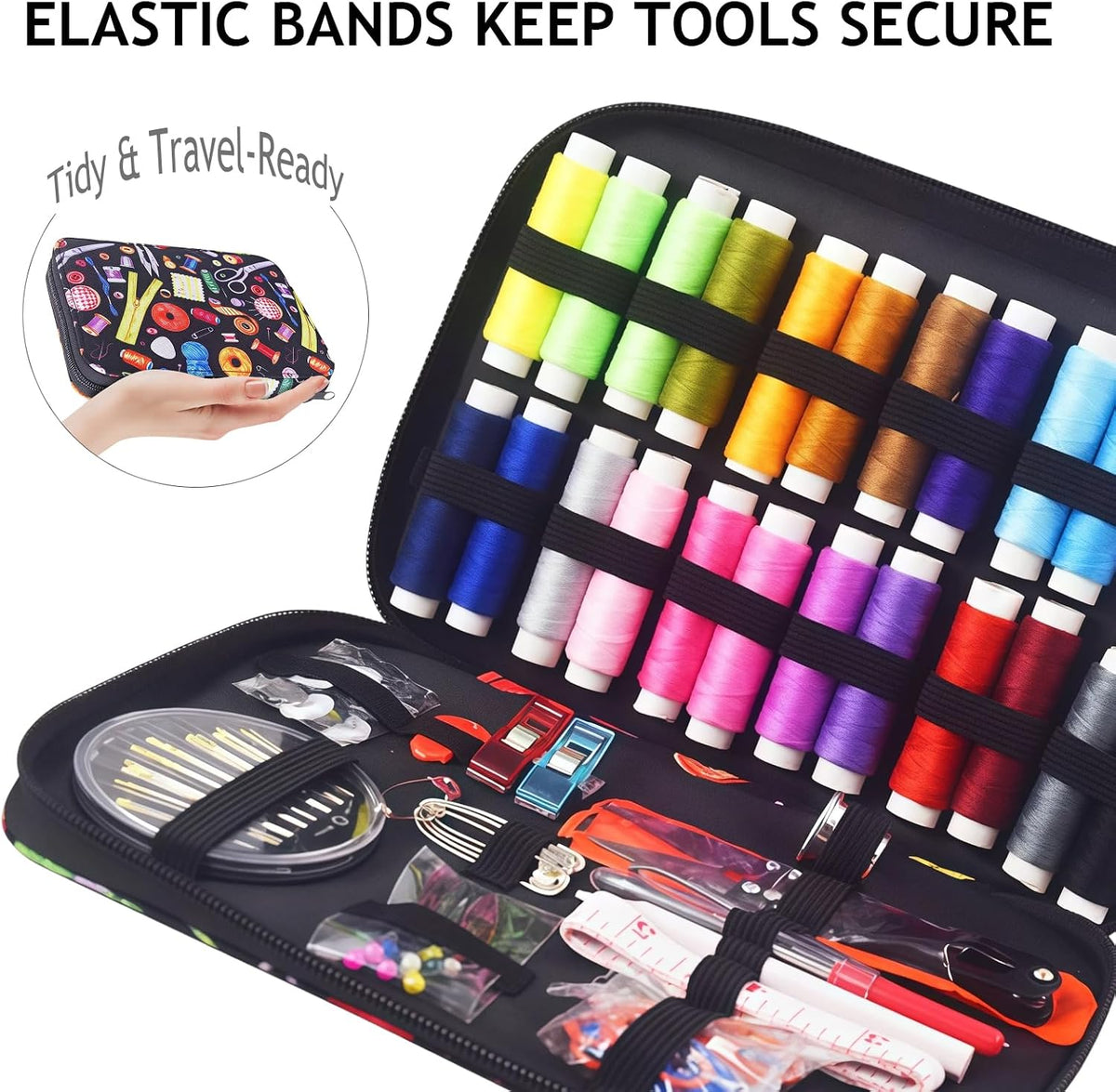 Portable Sewing Kit, 24 Color Threads, Sewing Supplies Organizer with