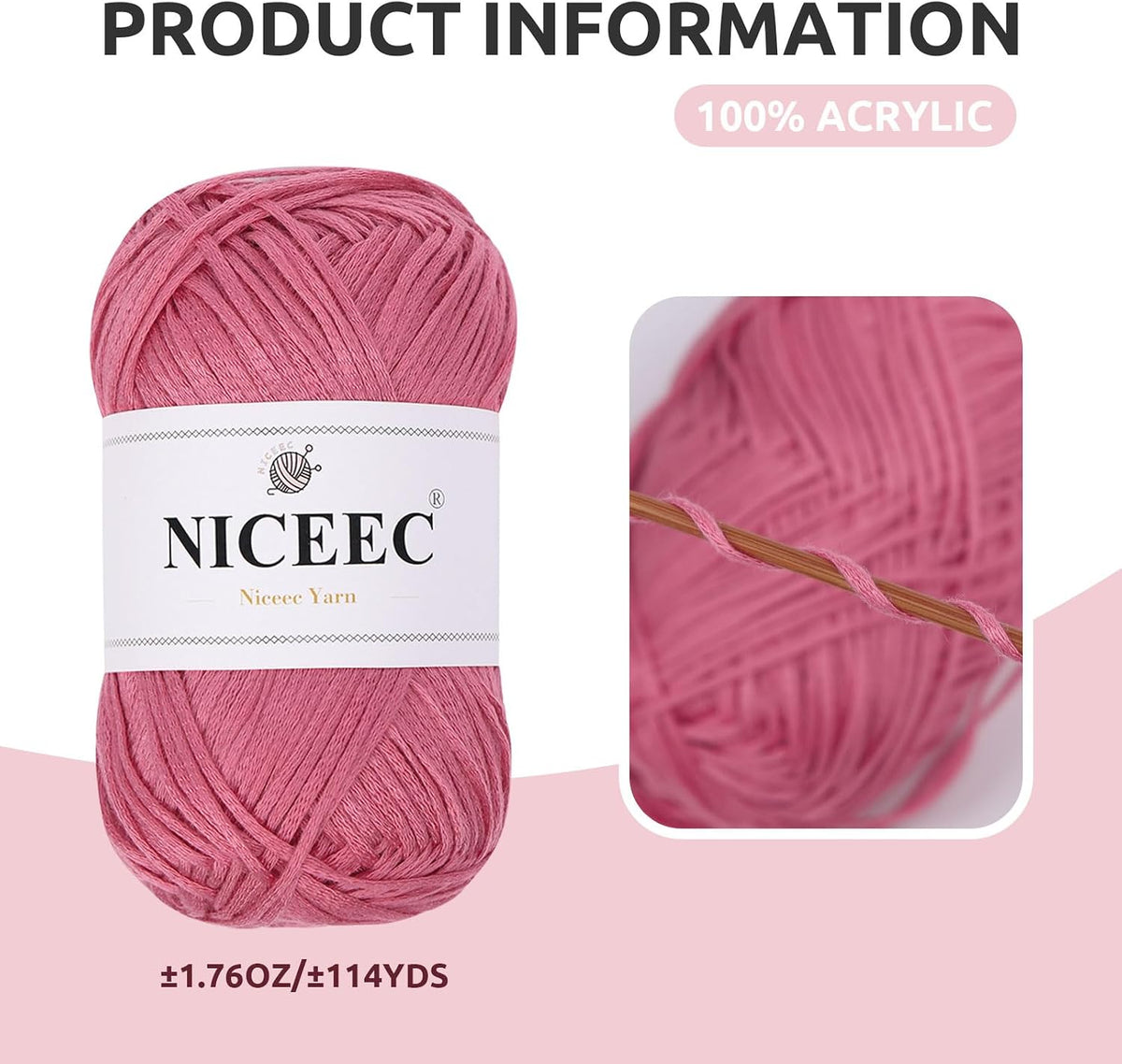 NICEEC 4 Skeins Soft Tube Yarn 100% Acrylic - Dark Pink