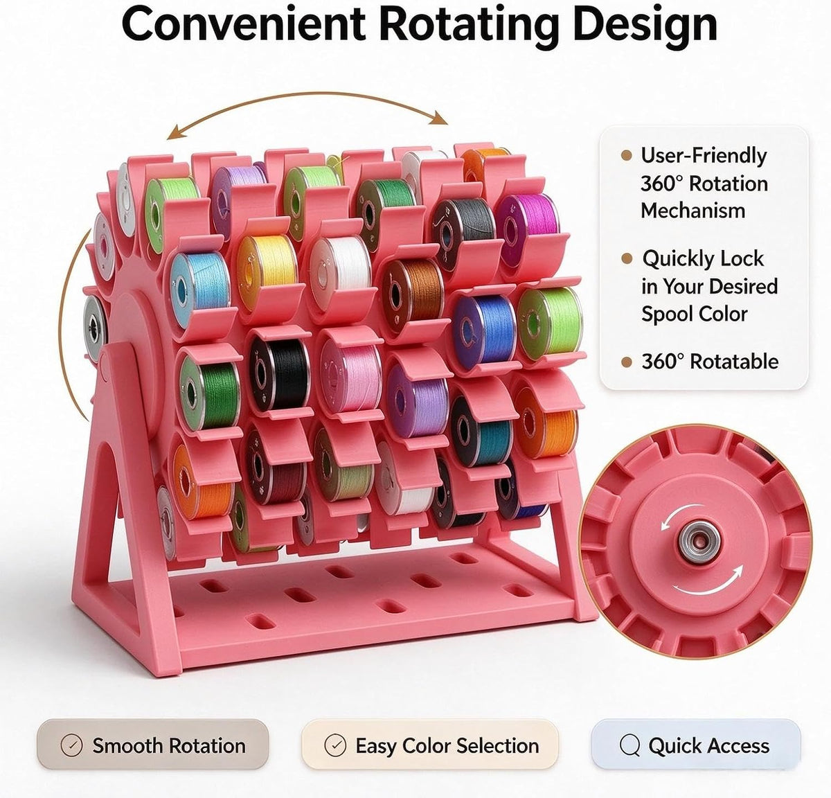 "JQZXHQ Rotating Bobbin Thread Organizer, 60‐Slot Craft & Sewing