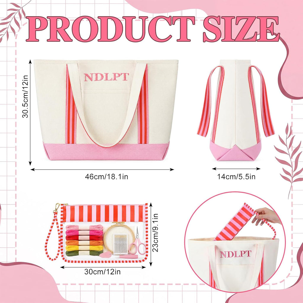 3 Pcs Needlepoint Canvas Project Bag Set Cross Stitch Craft Organizer