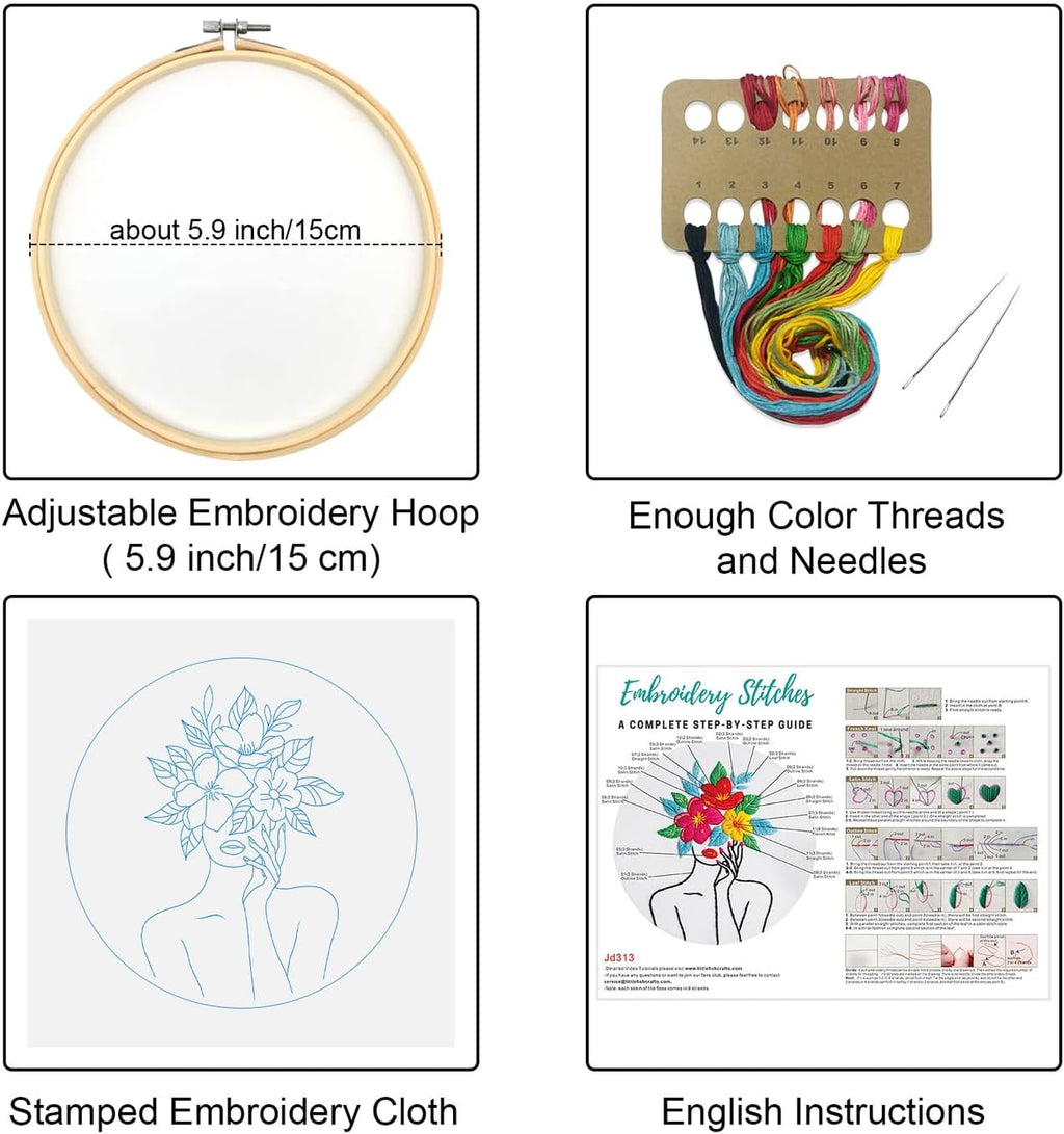 Louise Maelys Flower Woman Embroidery Kit for Beginners DIY Gift Set