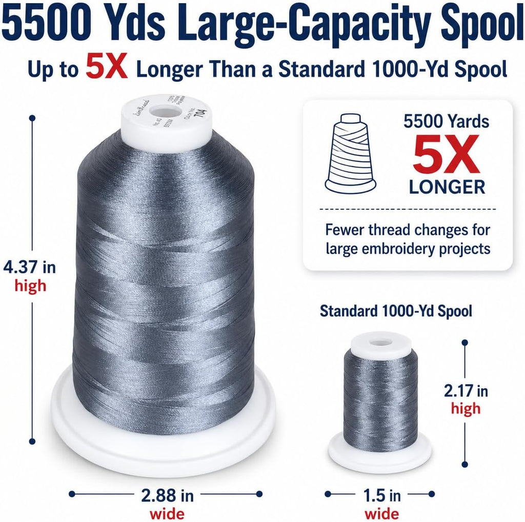 Simthread 5500Yds/5000M 40WT Polyester Embroidery Thread Pewter 704