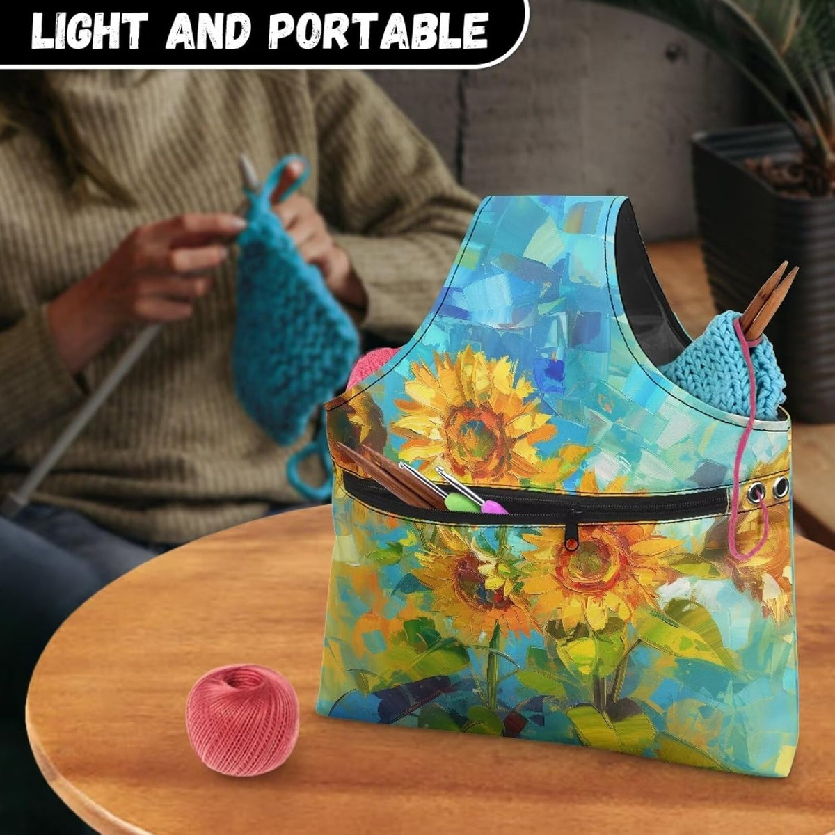 Viewamoon Sunflower Sewing Storage Case, Art Print Sewing Kit For
