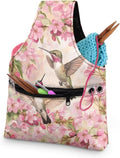 Snilety Pink Floral Embroidery Project Carrying Bag Hummingbird