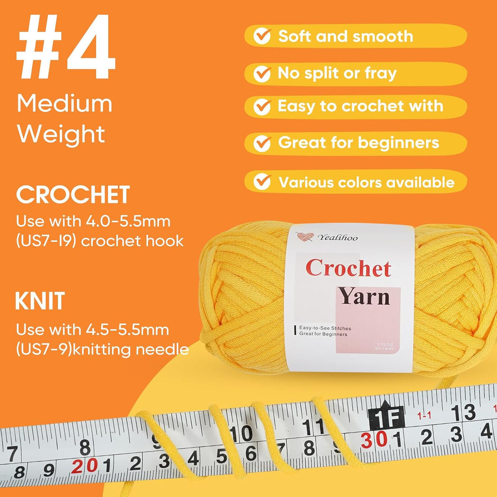 Crochet Yarn for Beginners, Cotton Yarn for Crocheting, 3 Pack