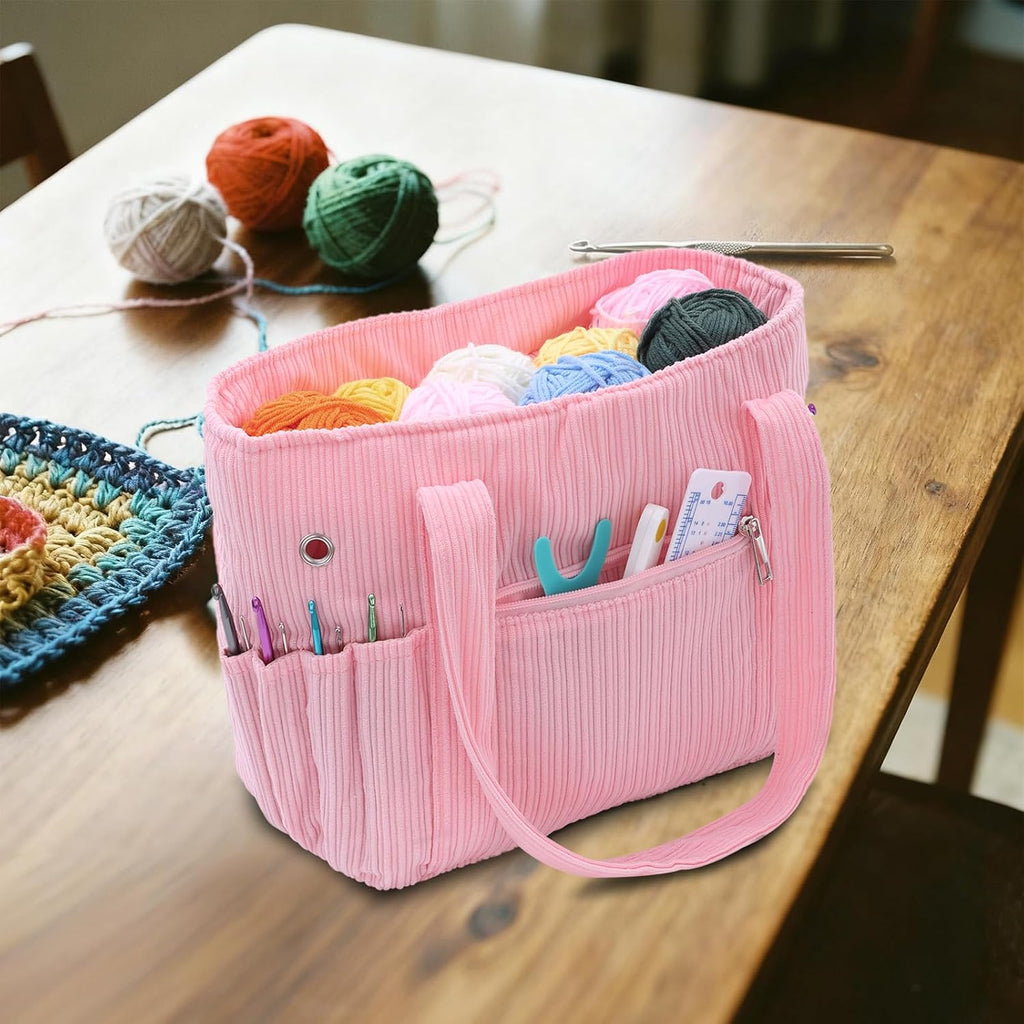 Freie Liebe Corduroy Crochet Bag and Tote, Large Yarn Bag with