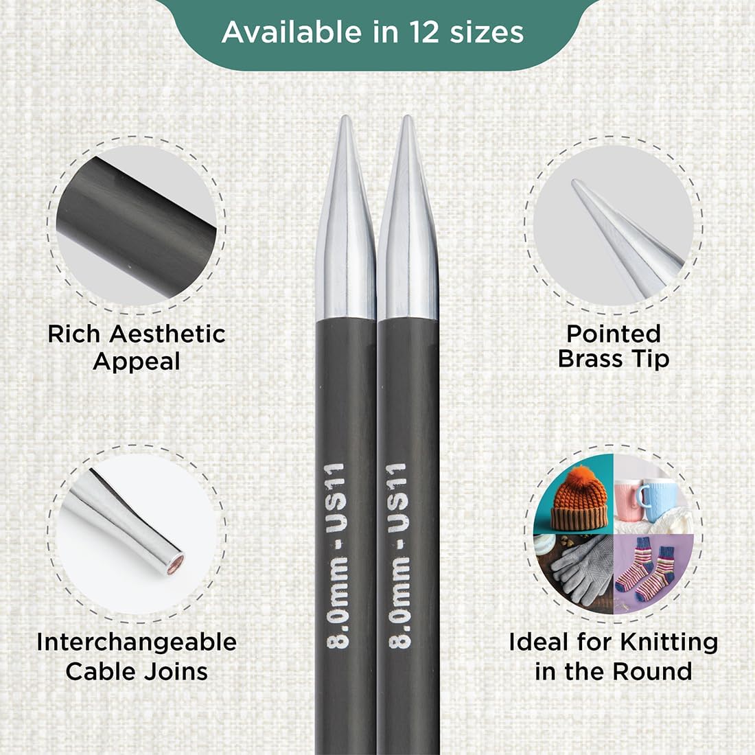 KnitPro Karbonz Interchangeable Circular Needle 5" (13cm) | US Size 11