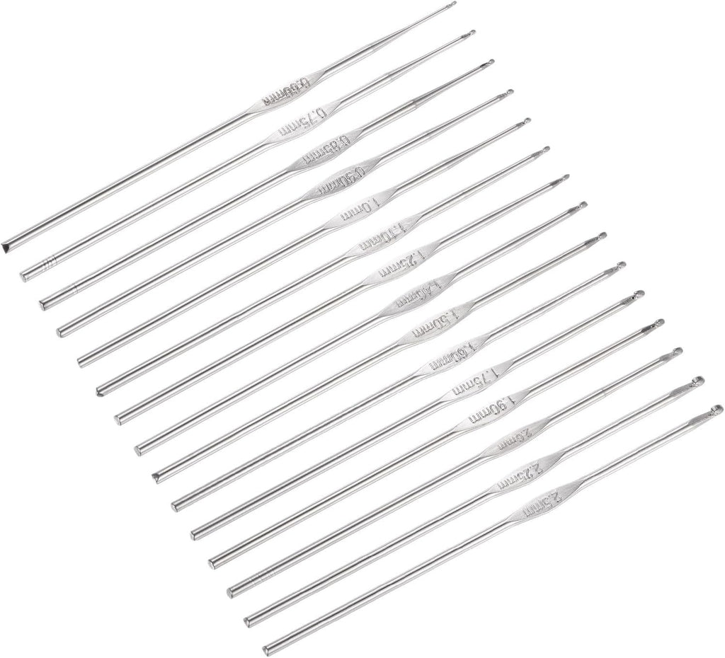 uxcell Crochet Hooks Set 0.6-2.5mm Iron Knitting Needles, Silver Tone